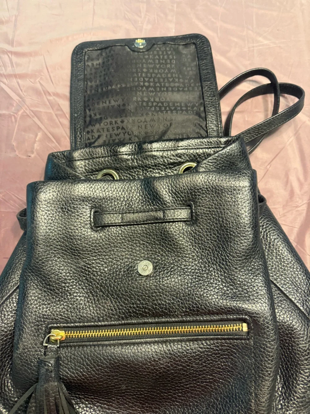 kate spade Black Pebbled Leather Backpack with Gold Hardware